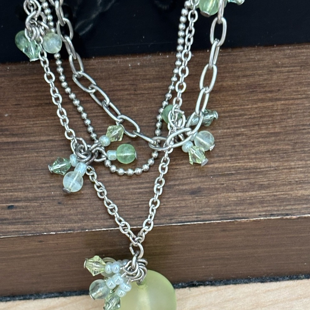 Sage green and Silver Tone Layered Bracelet